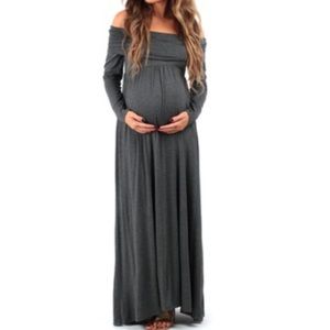 Pink Blush Maternity Charcoal Off The Shoulder Maxi